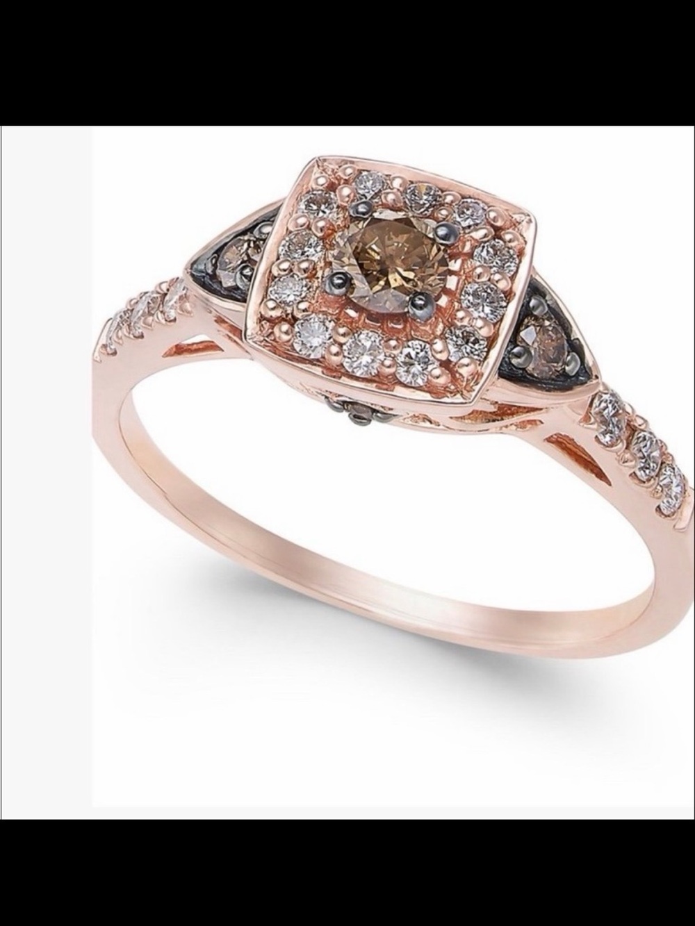 LeVian Chocolate and Vanilla Diamond Ring in 14k Rose Gold